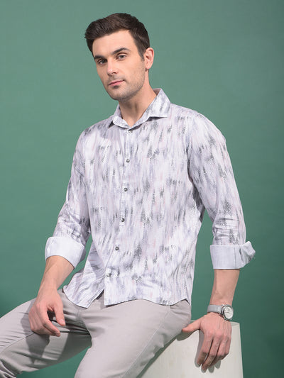 Grey Printed 100% Cotton Shirt-Men Shirts-Crimsoune Club
