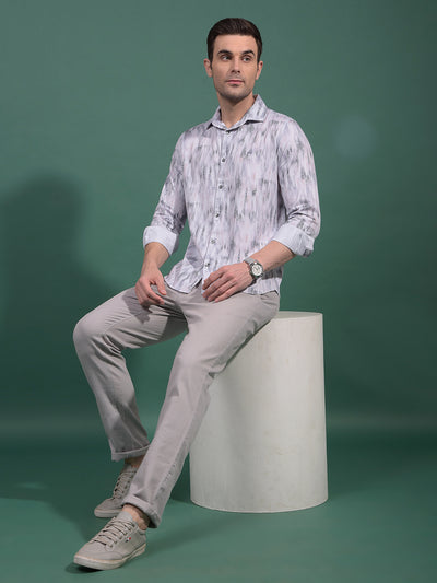 Grey Printed 100% Cotton Shirt-Men Shirts-Crimsoune Club