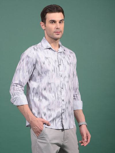 Grey Printed 100% Cotton Shirt-Men Shirts-Crimsoune Club