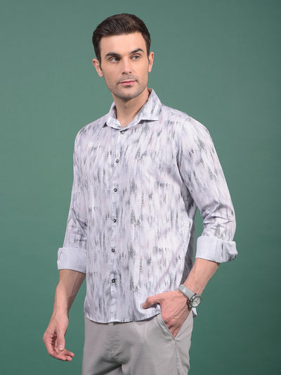 Grey Printed 100% Cotton Shirt-Men Shirts-Crimsoune Club
