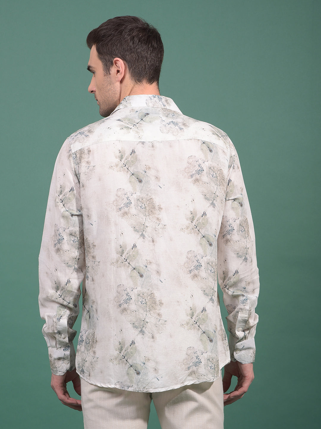 Grey Floral Print Linen Shirt-Men Shirts-Crimsoune Club