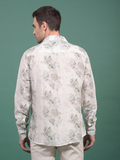 Grey Floral Print Linen Shirt-Men Shirts-Crimsoune Club