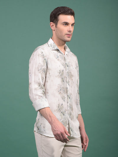 Grey Floral Print Linen Shirt-Men Shirts-Crimsoune Club