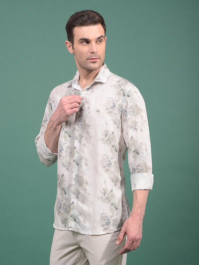 Grey Floral Print Linen Shirt-Men Shirts-Crimsoune Club