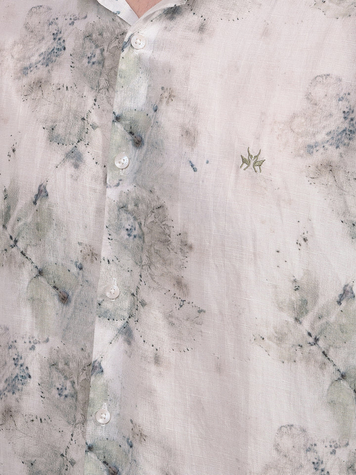 Grey Floral Print Linen Shirt-Men Shirts-Crimsoune Club