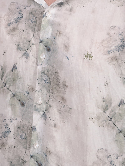 Grey Floral Print Linen Shirt-Men Shirts-Crimsoune Club
