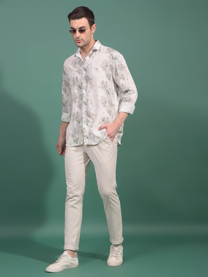 Grey Floral Print Linen Shirt-Men Shirts-Crimsoune Club