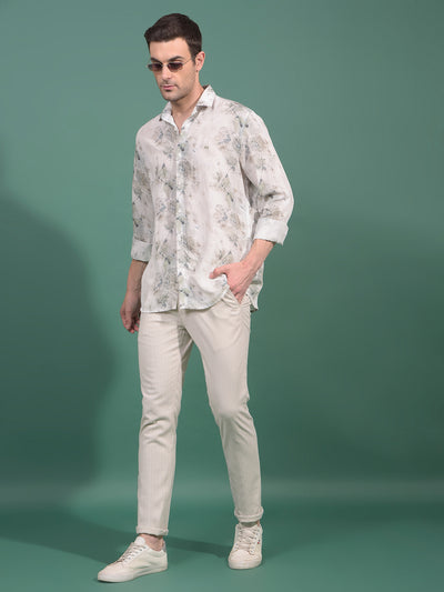 Grey Floral Print Linen Shirt-Men Shirts-Crimsoune Club