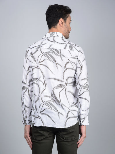 Grey Printed Linen Shirt-Men Shirts-Crimsoune Club