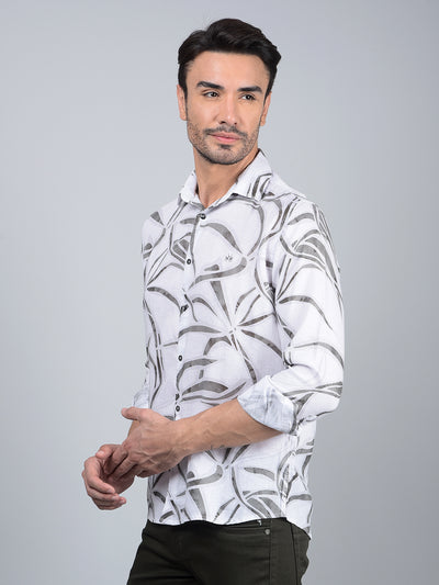 Grey Printed Linen Shirt-Men Shirts-Crimsoune Club