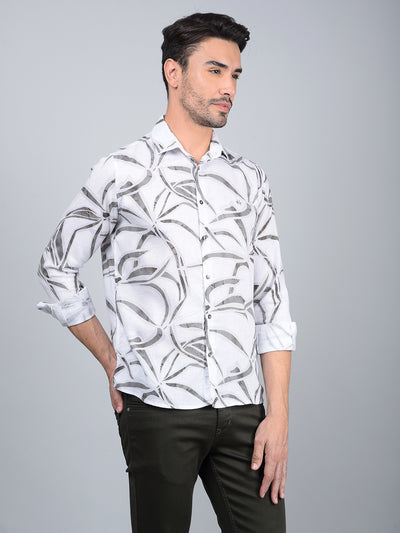 Grey Printed Linen Shirt-Men Shirts-Crimsoune Club