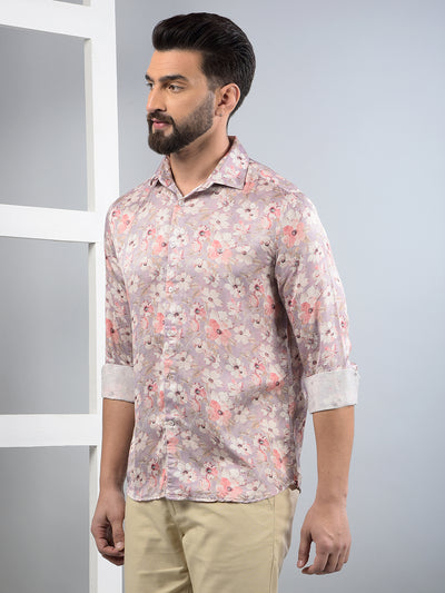Pink Floral Print Modal Shirt-Men Shirts-Crimsoune Club