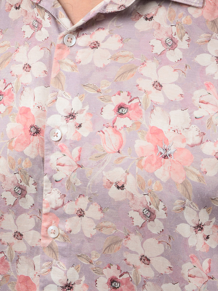 Pink Floral Print Modal Shirt-Men Shirts-Crimsoune Club