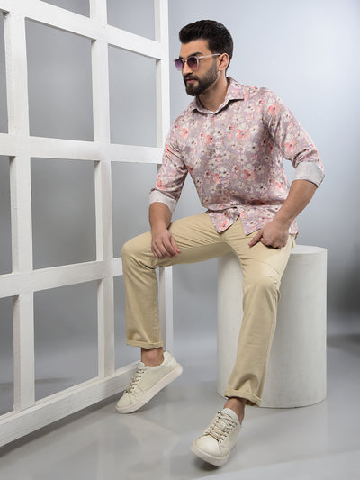 Pink Floral Print Modal Shirt-Men Shirts-Crimsoune Club