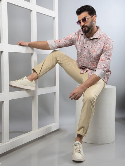 Pink Floral Print Modal Shirt-Men Shirts-Crimsoune Club