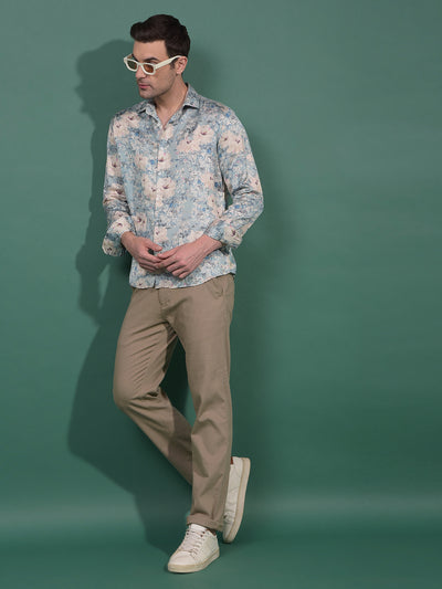 Green Floral Print Modal Shirt-Men Shirts-Crimsoune Club