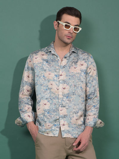 Green Floral Print Modal Shirt-Men Shirts-Crimsoune Club