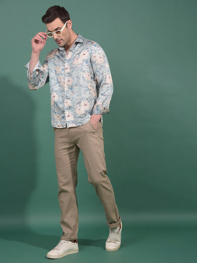 Green Floral Print Modal Shirt-Men Shirts-Crimsoune Club