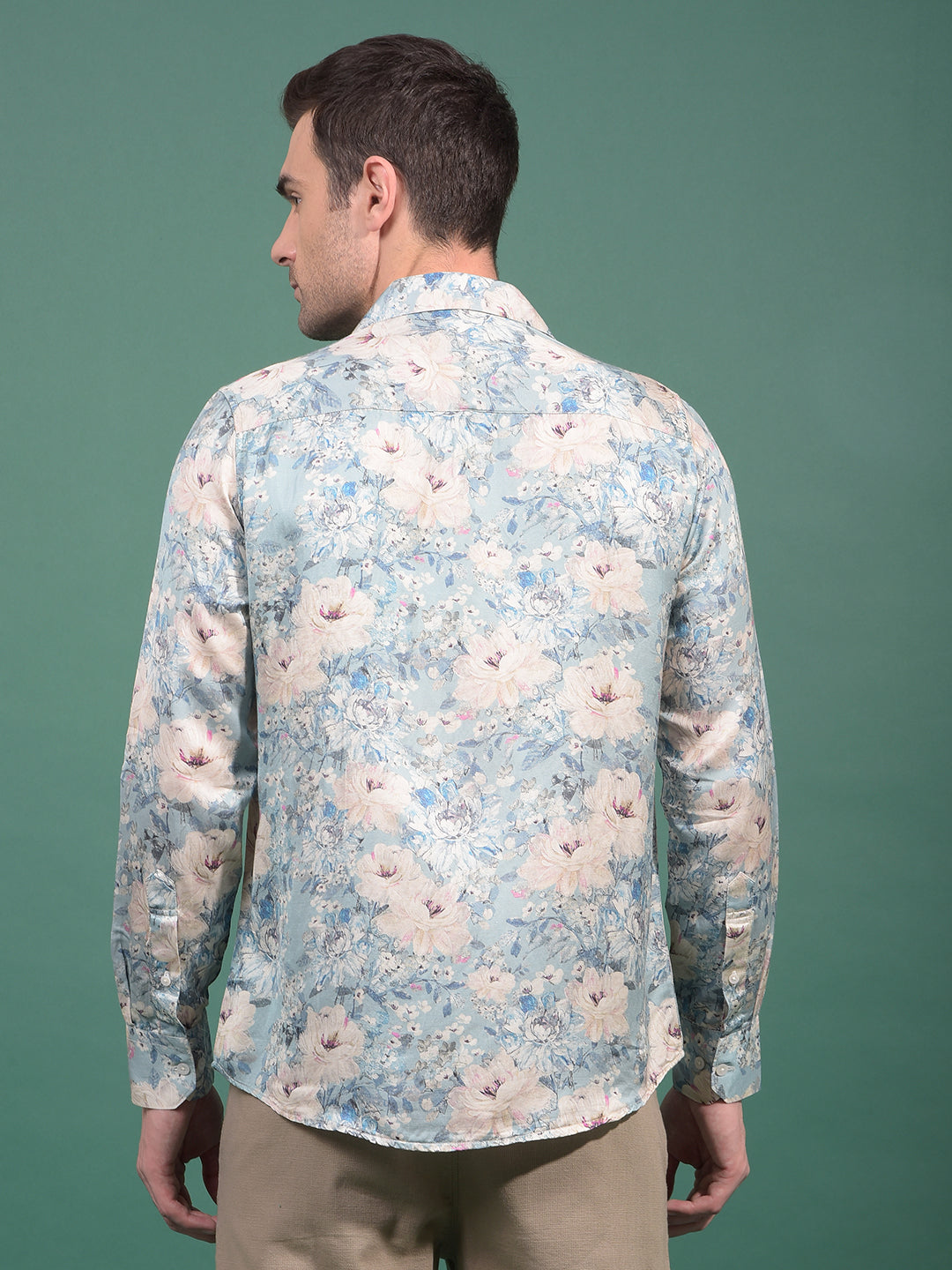 Green Floral Print Modal Shirt-Men Shirts-Crimsoune Club