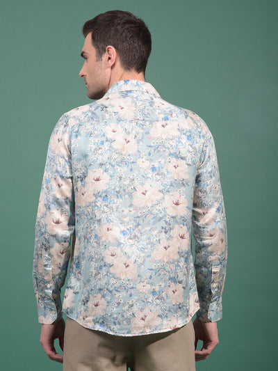 Green Floral Print Modal Shirt-Men Shirts-Crimsoune Club