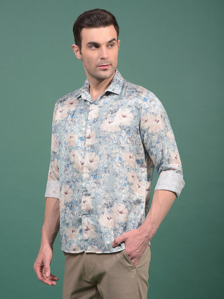 Green Floral Print Modal Shirt-Men Shirts-Crimsoune Club