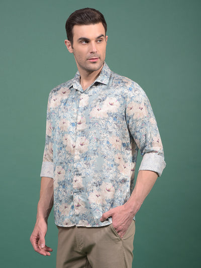 Green Floral Print Modal Shirt-Men Shirts-Crimsoune Club