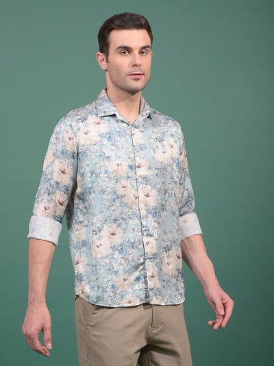 Green Floral Print Modal Shirt-Men Shirts-Crimsoune Club
