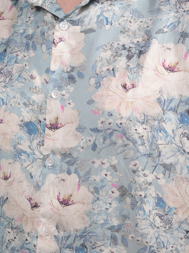 Green Floral Print Modal Shirt-Men Shirts-Crimsoune Club