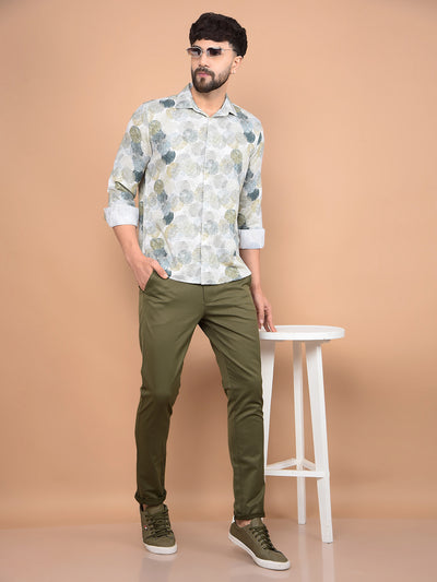 Olive Printed Shirt-Men Shirts-Crimsoune Club