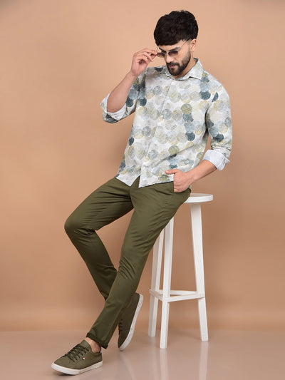 Olive Printed Shirt-Men Shirts-Crimsoune Club