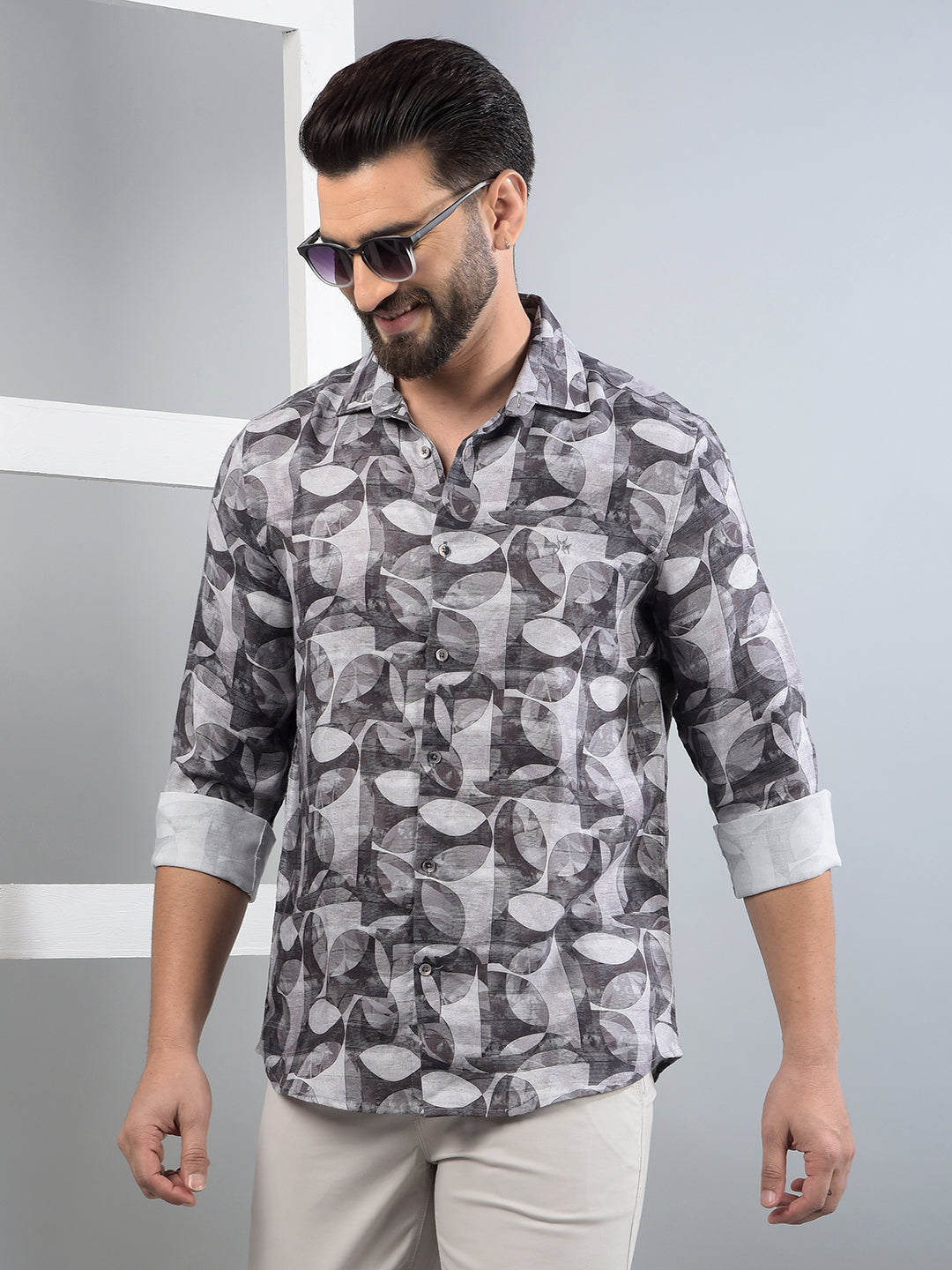 Brown Printed Shirt-Men Shirts-Crimsoune Club