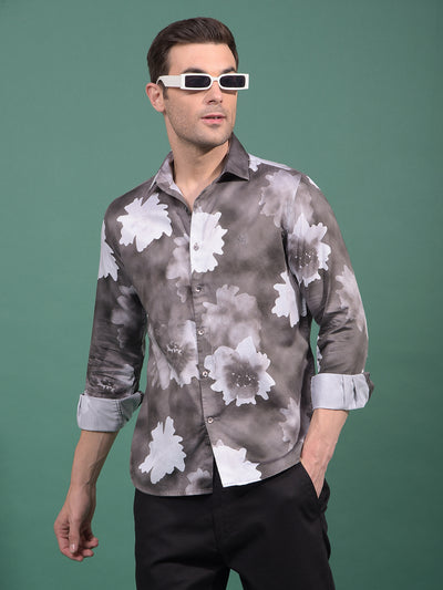 Brown Floral Print Shirt-Men Shirts-Crimsoune Club