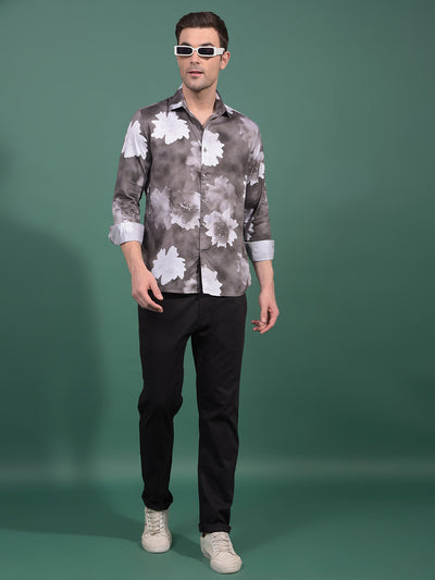 Brown Floral Print Shirt-Men Shirts-Crimsoune Club