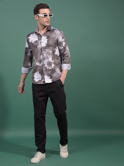 Brown Floral Print Shirt-Men Shirts-Crimsoune Club