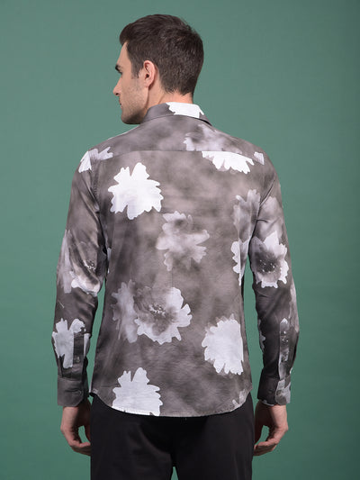 Brown Floral Print Shirt-Men Shirts-Crimsoune Club