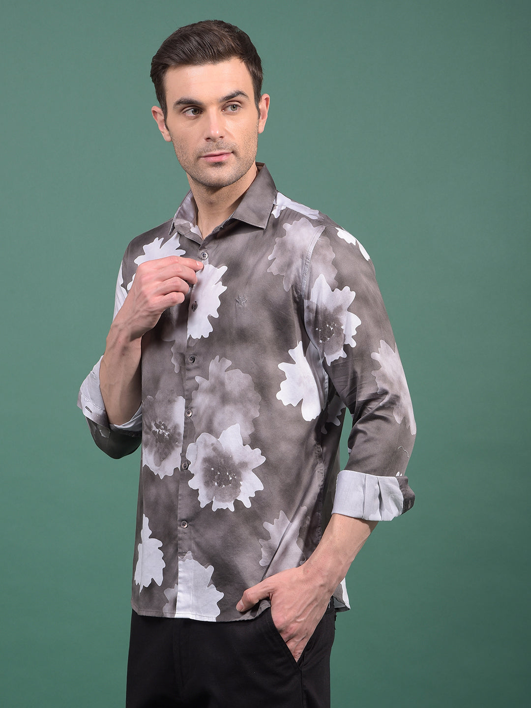 Brown Floral Print Shirt-Men Shirts-Crimsoune Club