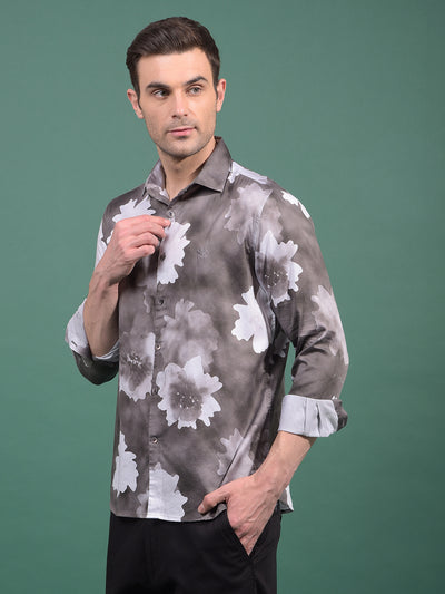 Brown Floral Print Shirt-Men Shirts-Crimsoune Club