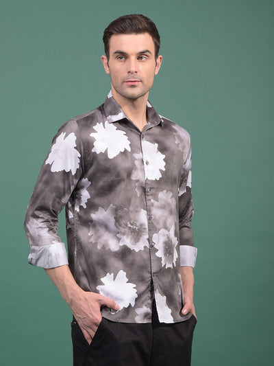 Brown Floral Print Shirt-Men Shirts-Crimsoune Club