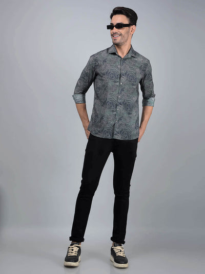 Green Floral Print Modal Shirt-Men Shirts-Crimsoune Club