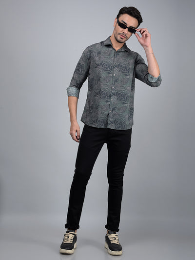 Green Floral Print Modal Shirt-Men Shirts-Crimsoune Club