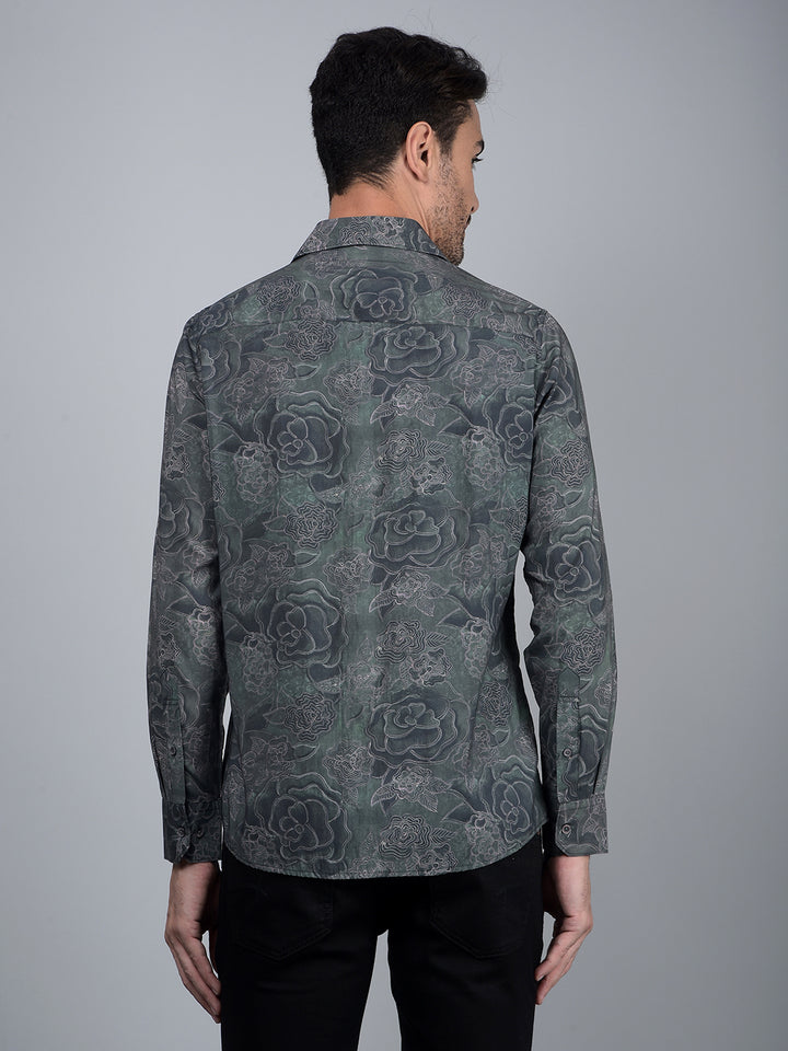 Green Floral Print Modal Shirt-Men Shirts-Crimsoune Club