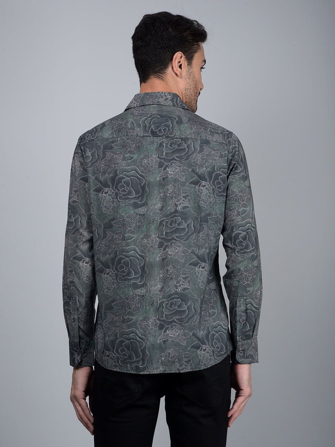 Green Floral Print Modal Shirt-Men Shirts-Crimsoune Club