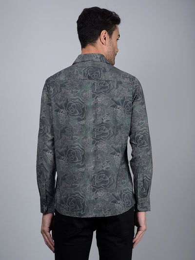 Green Floral Print Modal Shirt-Men Shirts-Crimsoune Club