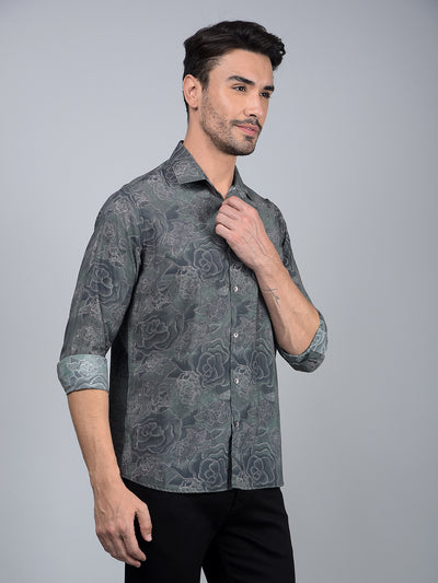 Green Floral Print Modal Shirt-Men Shirts-Crimsoune Club