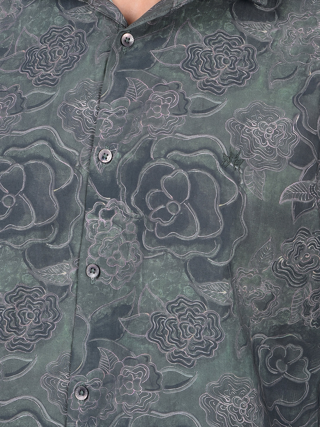 Green Floral Print Modal Shirt-Men Shirts-Crimsoune Club