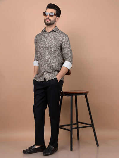 Olive Floral Print Shirt-Men Shirts-Crimsoune Club