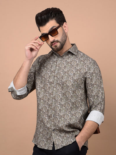 Olive Floral Print Shirt-Men Shirts-Crimsoune Club