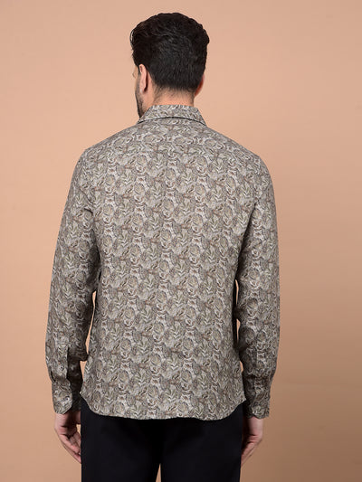 Olive Floral Print Shirt-Men Shirts-Crimsoune Club