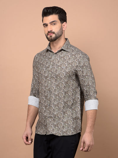 Olive Floral Print Shirt-Men Shirts-Crimsoune Club