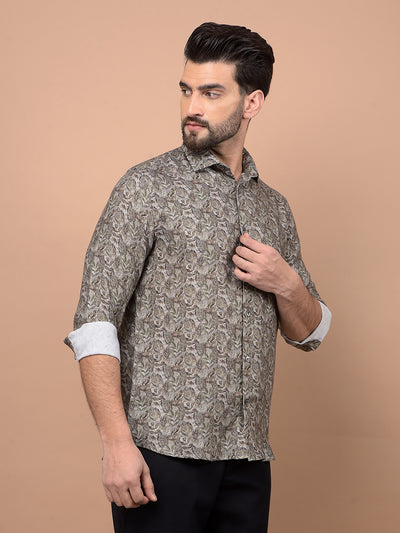 Olive Floral Print Shirt-Men Shirts-Crimsoune Club